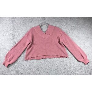 Pink Rose Vintage Sweater Women Large Cropped Oversized Balloon Sleeve Top